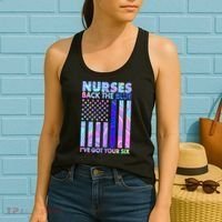 Nurses Back the Blue I've Got Your Six US Flag Women's Tank Top thumb 2