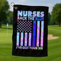 Nurses Back the Blue I've Got Your Six US Flag Golf Towel thumb 1