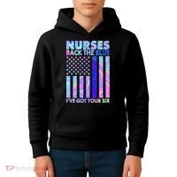 Nurses Back the Blue I've Got Your Six US Flag Kids Hoodie thumb 4