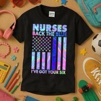 Nurses Back the Blue I've Got Your Six US Flag Kids T-Shirt thumb 3