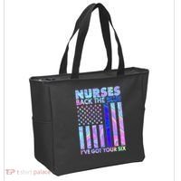 Nurses Back the Blue I've Got Your Six US Flag Tote Bag thumb 2