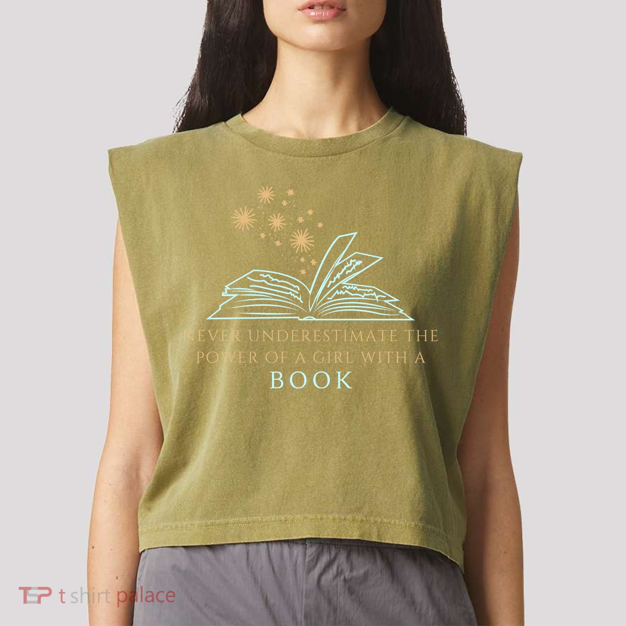 Never Underestimate The Power Of A Girl With A Book Garment-Dyed Women's Muscle Tee