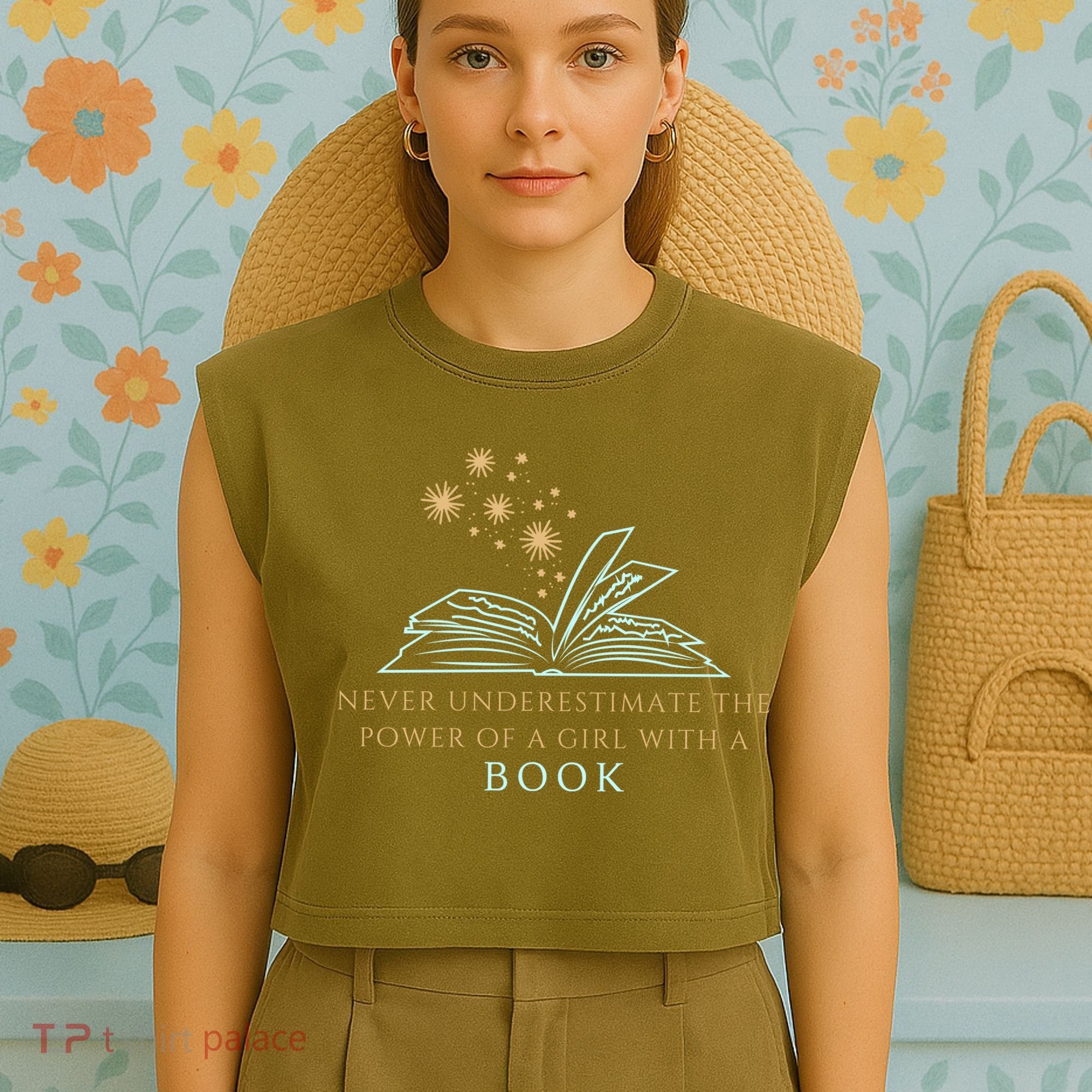 Never Underestimate The Power Of A Girl With A Book Garment-Dyed Women's Muscle Tee