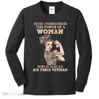 Never Underestimate The Power Of A Woman Air Force Veteran Kids Long Sleeve Shirt thumb 0