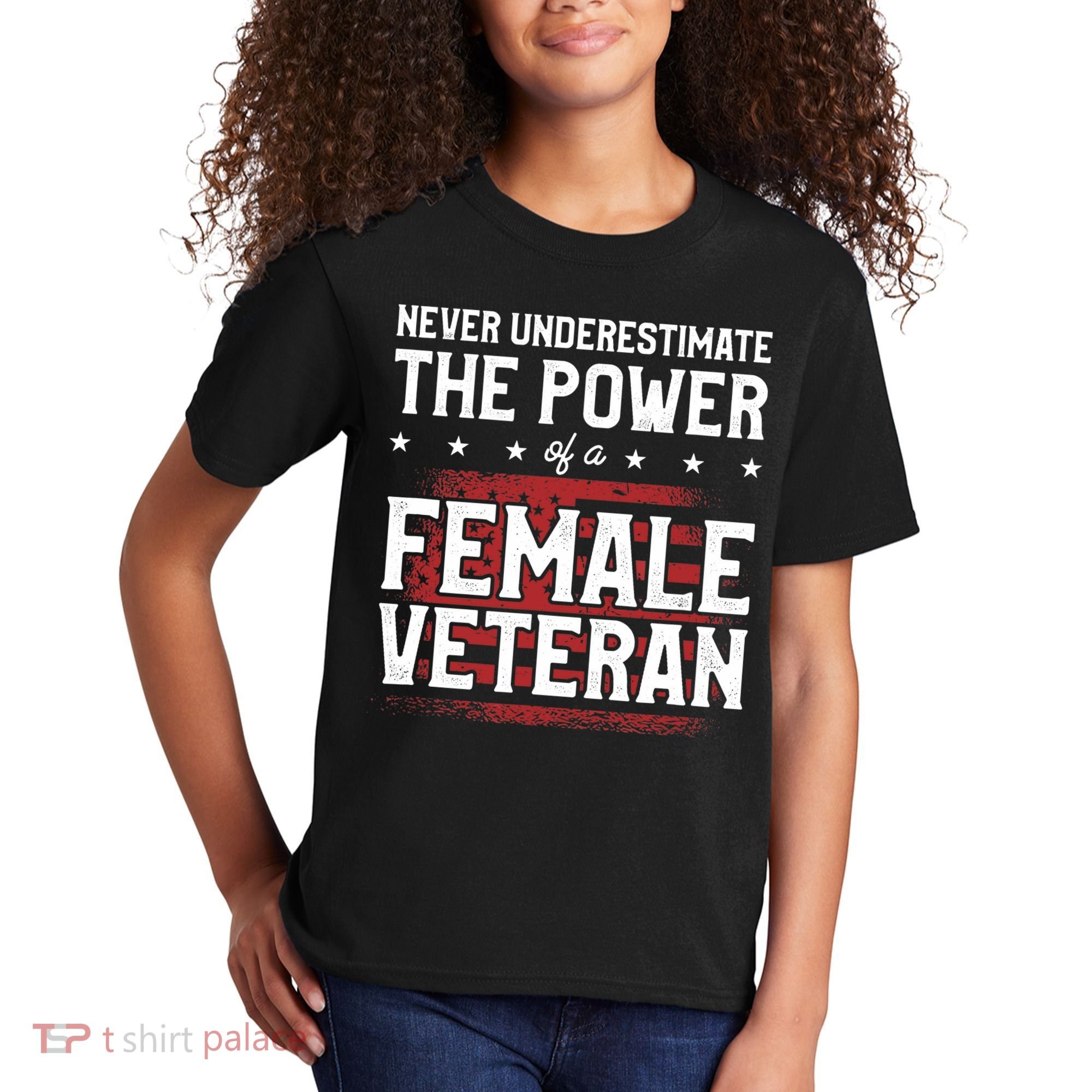 Never Underestimate The Power Of A Female Veteran Kids T-Shirt