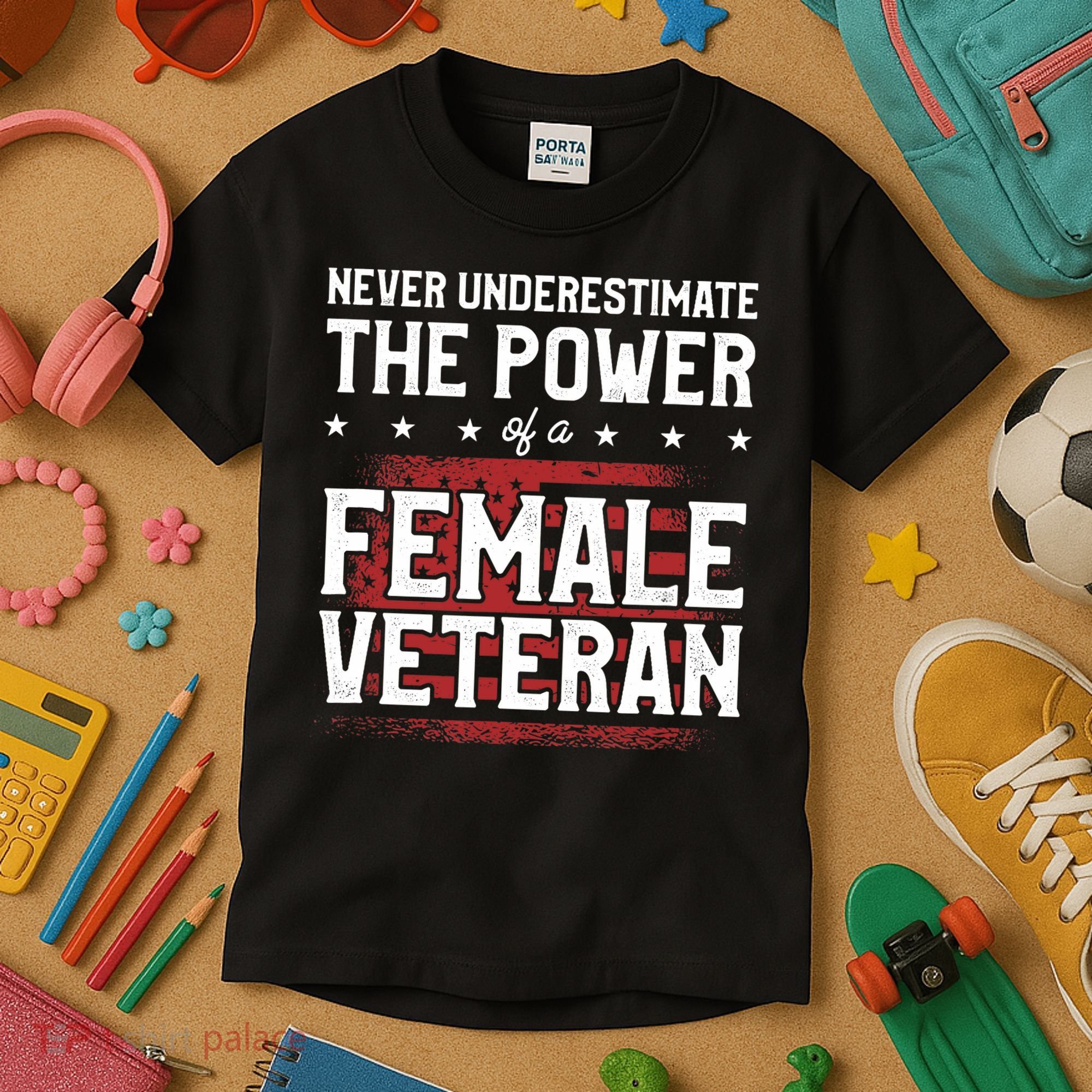 Never Underestimate The Power Of A Female Veteran Kids T-Shirt