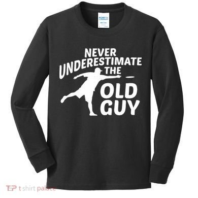 Never Underestimate The Old Guy Retron Vintage Disc Golf Kids Long Sleeve Shirt