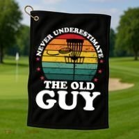 Never Underestimate The Old Guy Funny Disc Golf Frisbee Gift Golf Towel thumb 1