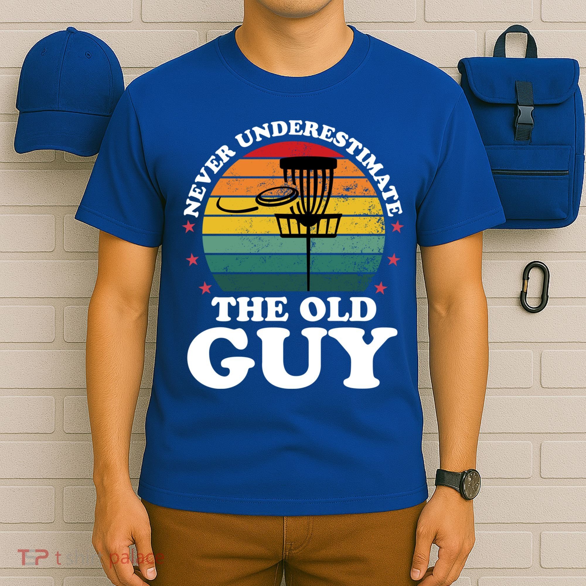 Never Underestimate The Old Guy Funny Disc Golf Frisbee Gift T-Shirt