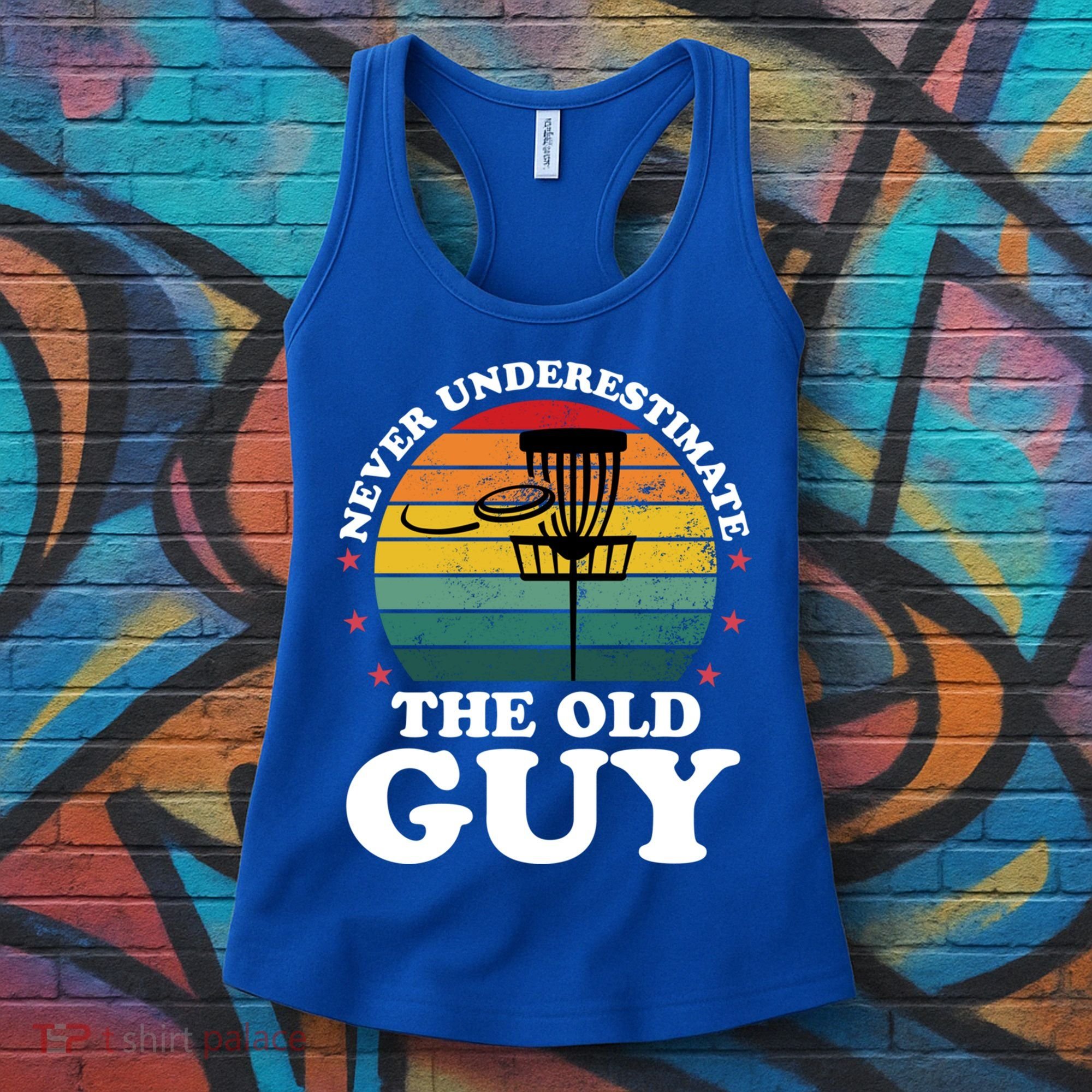 Never Underestimate The Old Guy Funny Disc Golf Frisbee Gift Women's Tank Top