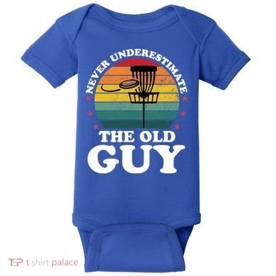 Never Underestimate The Old Guy Funny Disc Golf Frisbee Gift Baby Bodysuit