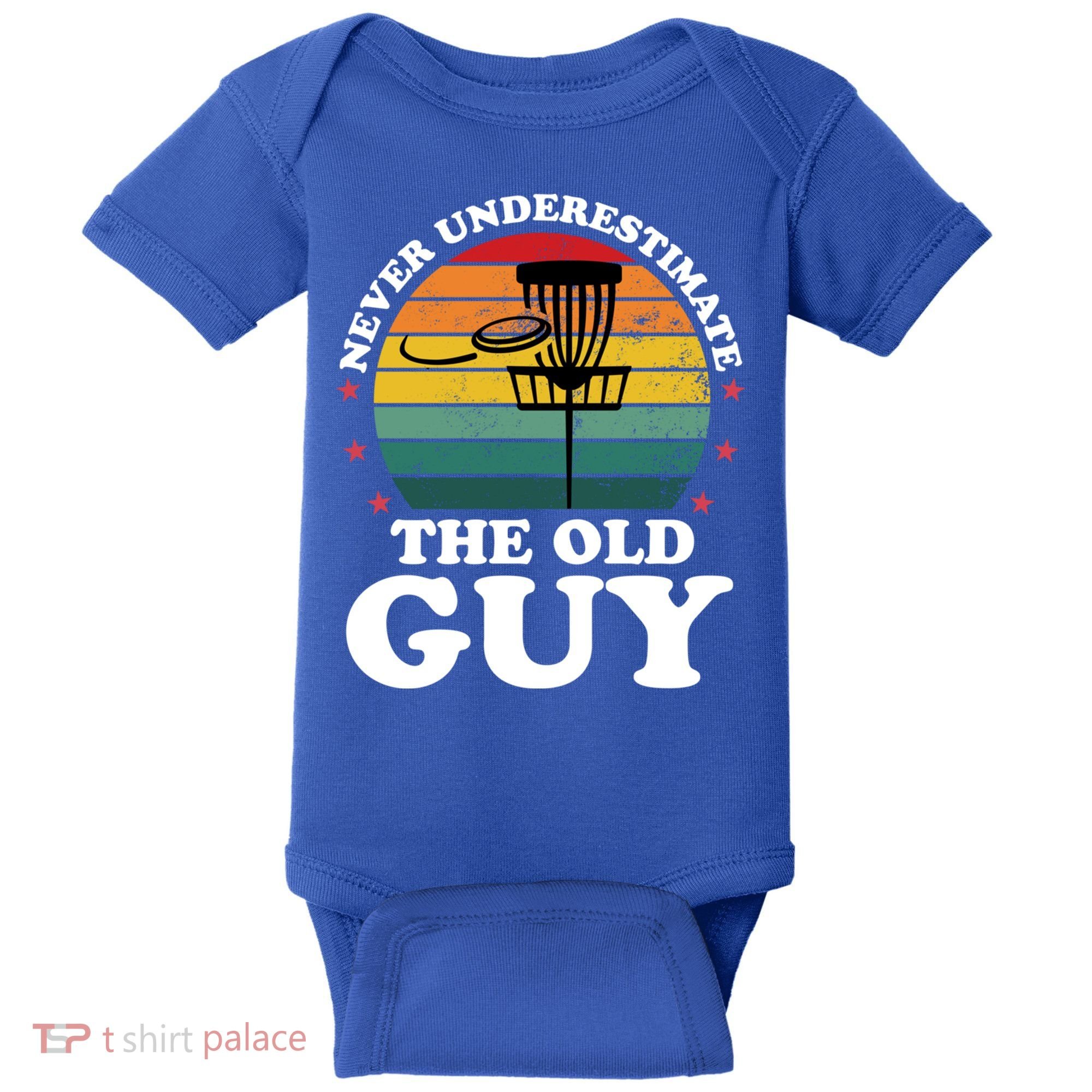 Never Underestimate The Old Guy Funny Disc Golf Frisbee Gift Baby Bodysuit
