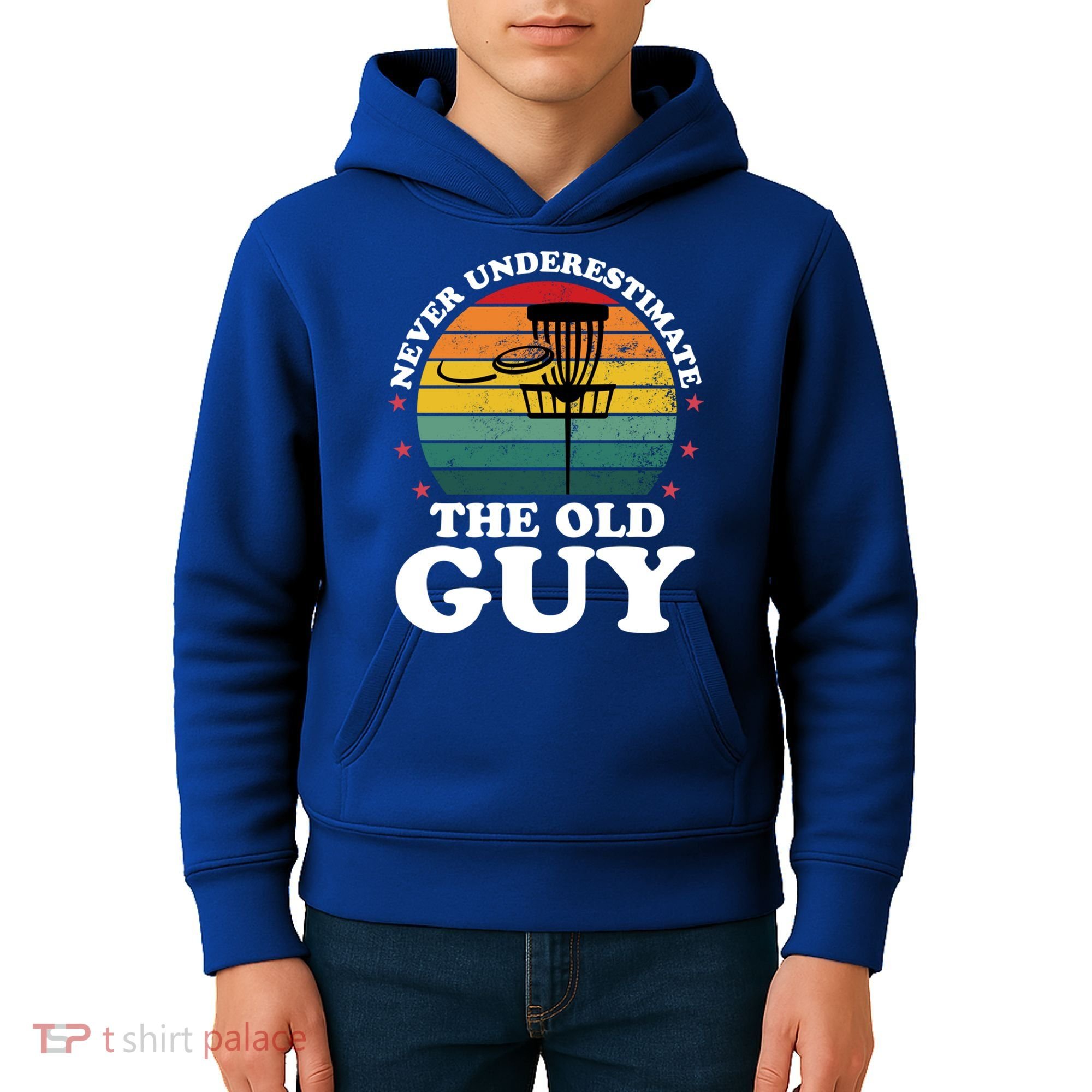 Never Underestimate The Old Guy Funny Disc Golf Frisbee Gift Kids Hoodie