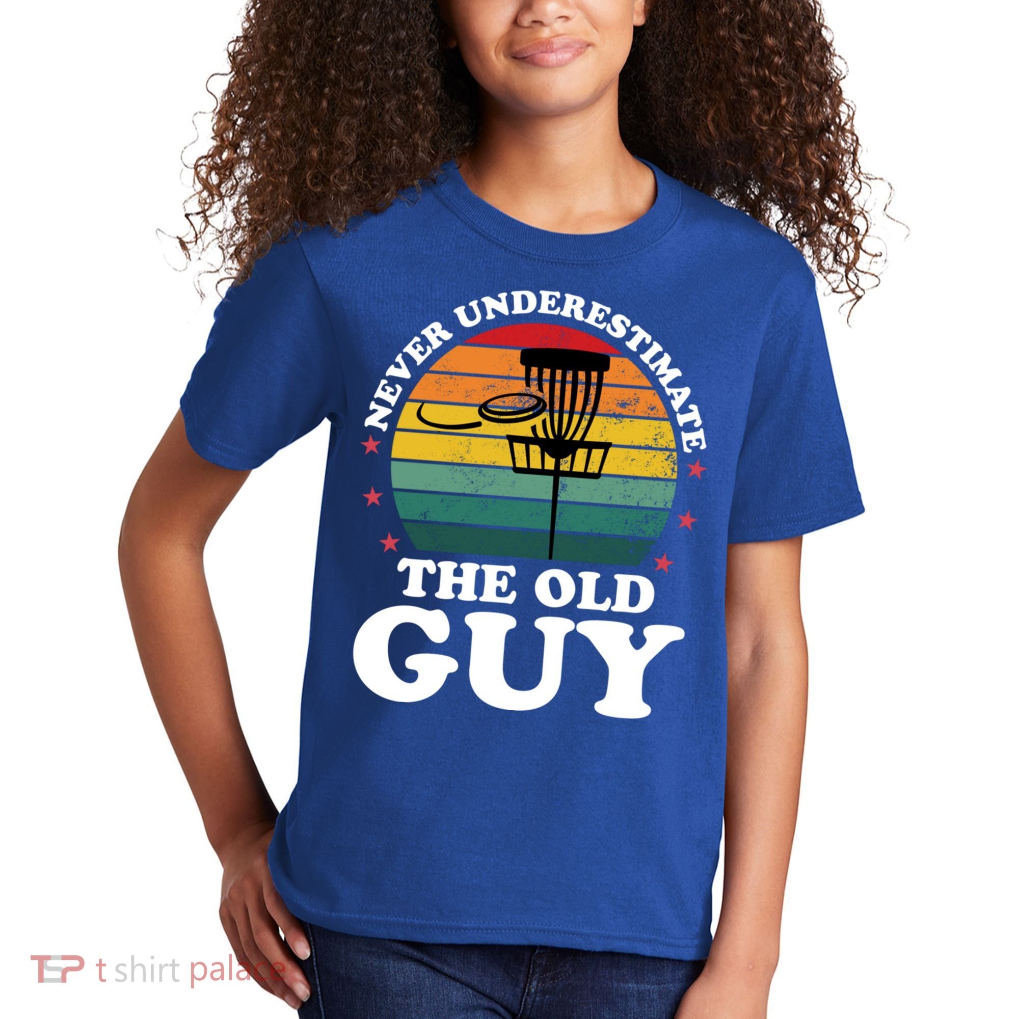 Never Underestimate The Old Guy Funny Disc Golf Frisbee Gift Kids T-Shirt