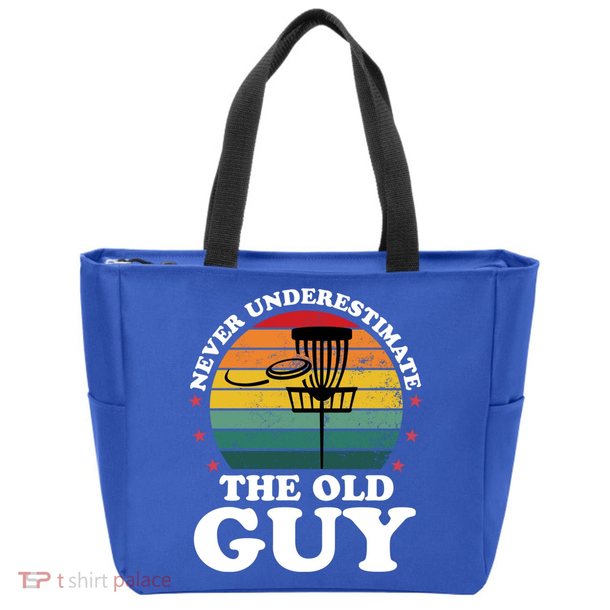Never Underestimate The Old Guy Funny Disc Golf Frisbee Gift Tote Bag