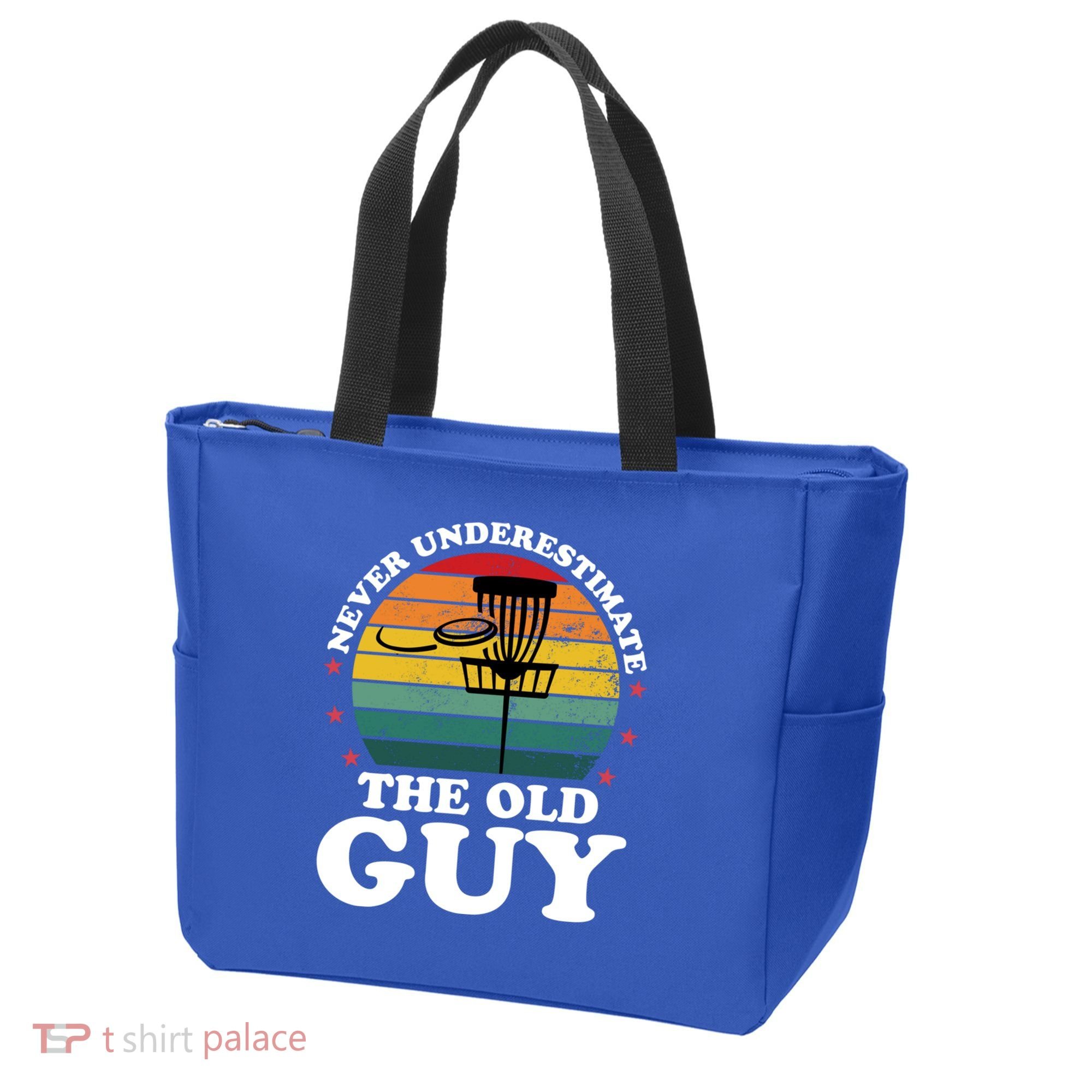 Never Underestimate The Old Guy Funny Disc Golf Frisbee Gift Tote Bag