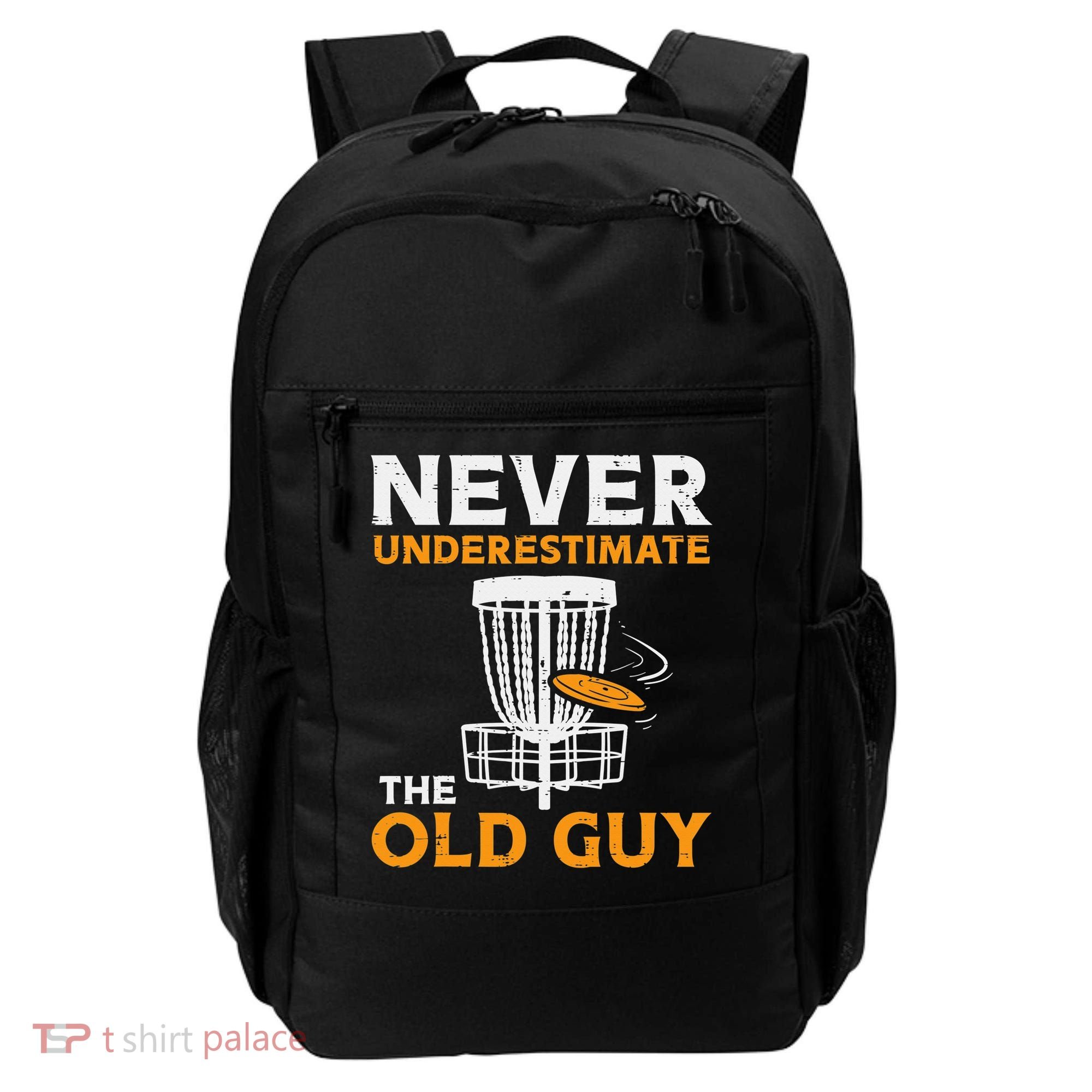 Never Underestimate The Old Guy Funny Disc Golf Frisbee Gift Backpack