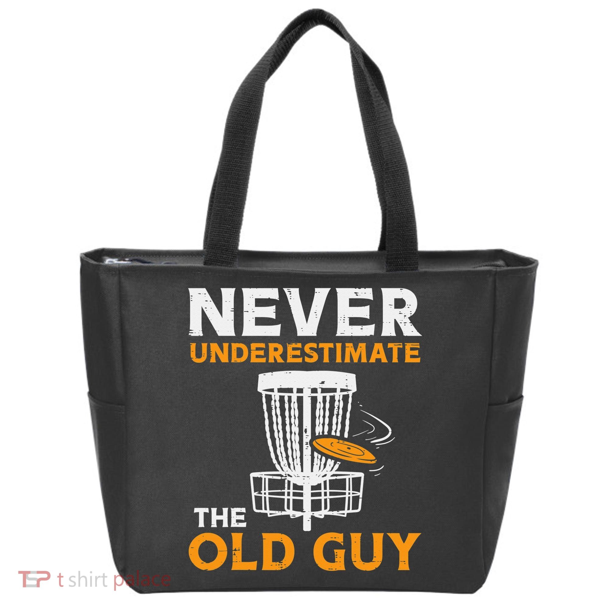 Never Underestimate The Old Guy Funny Disc Golf Frisbee Gift Tote Bag