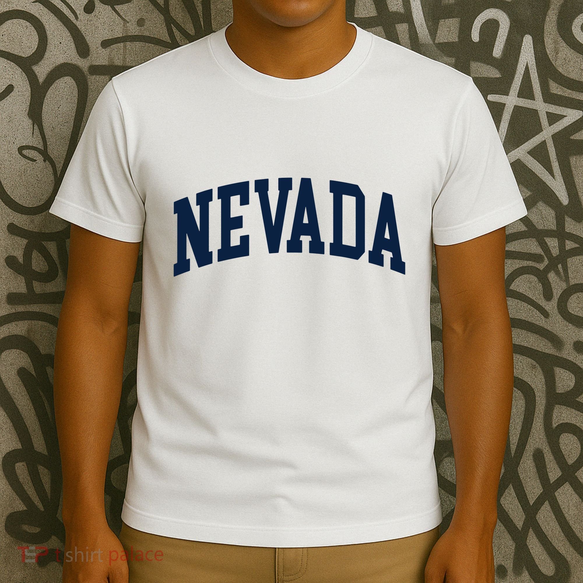 Nevada Usa Varsity Style Blue Text T-Shirt