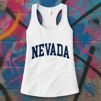 Nevada Usa Varsity Style Blue Text Women's Tank Top thumb 3