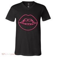 Neon Vampire Mouth V-Neck T-Shirt thumb 0