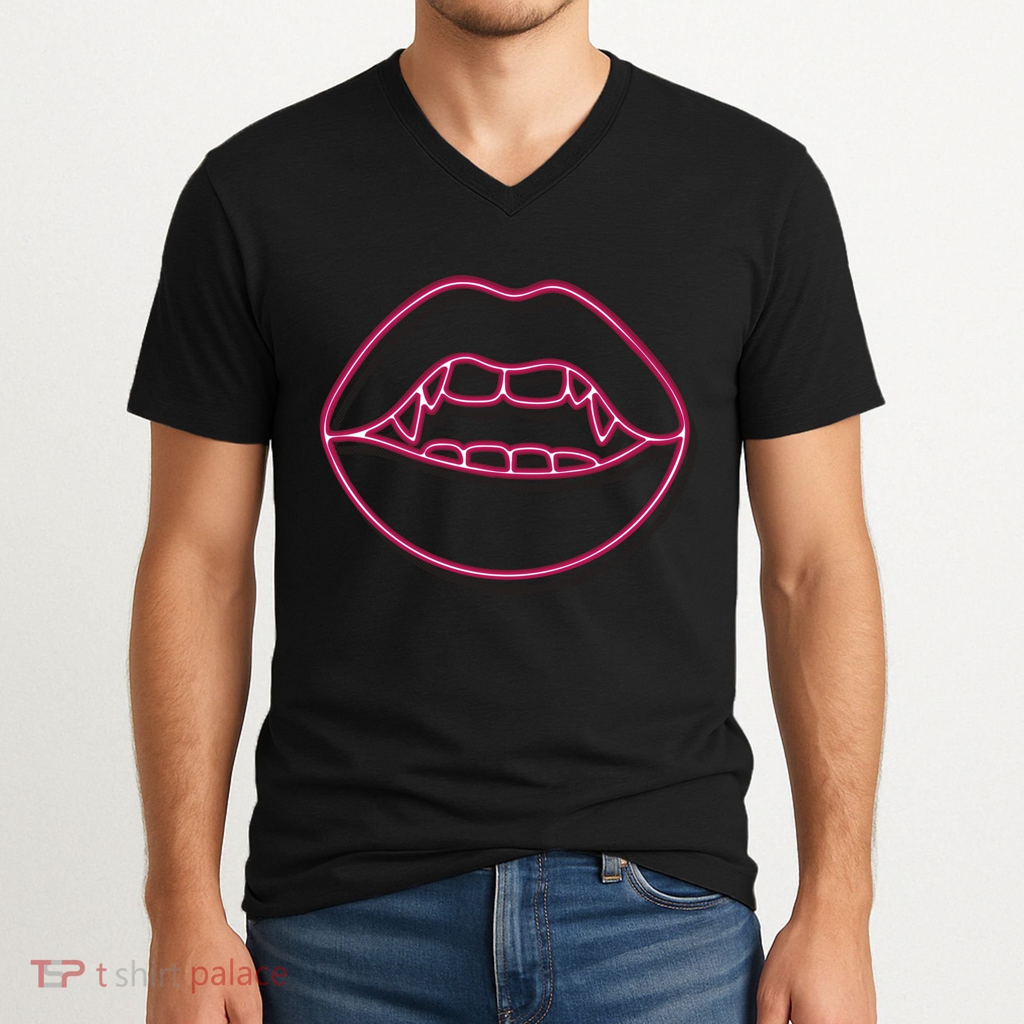 Neon Vampire Mouth V-Neck T-Shirt