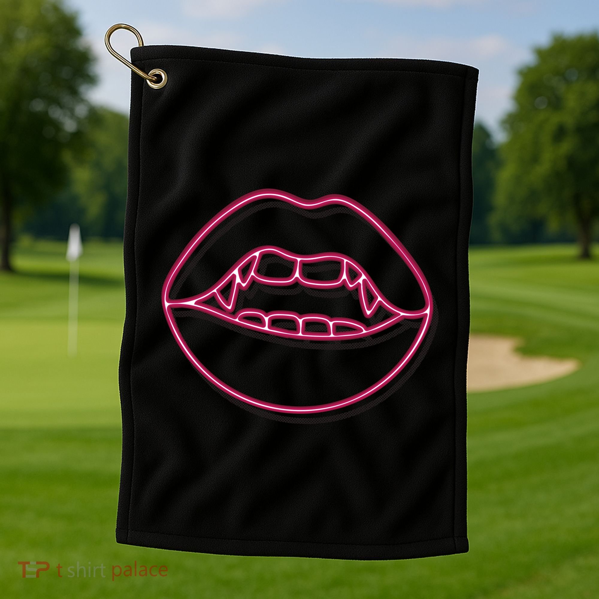 Neon Vampire Mouth Golf Towel