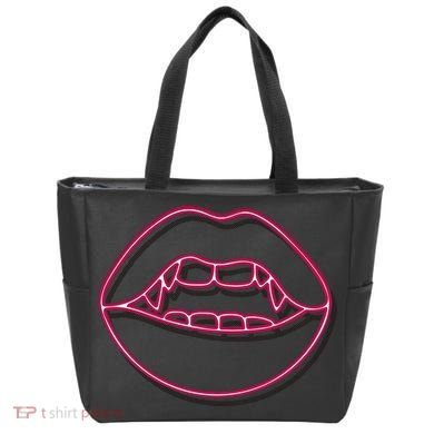 Neon Vampire Mouth Tote Bag