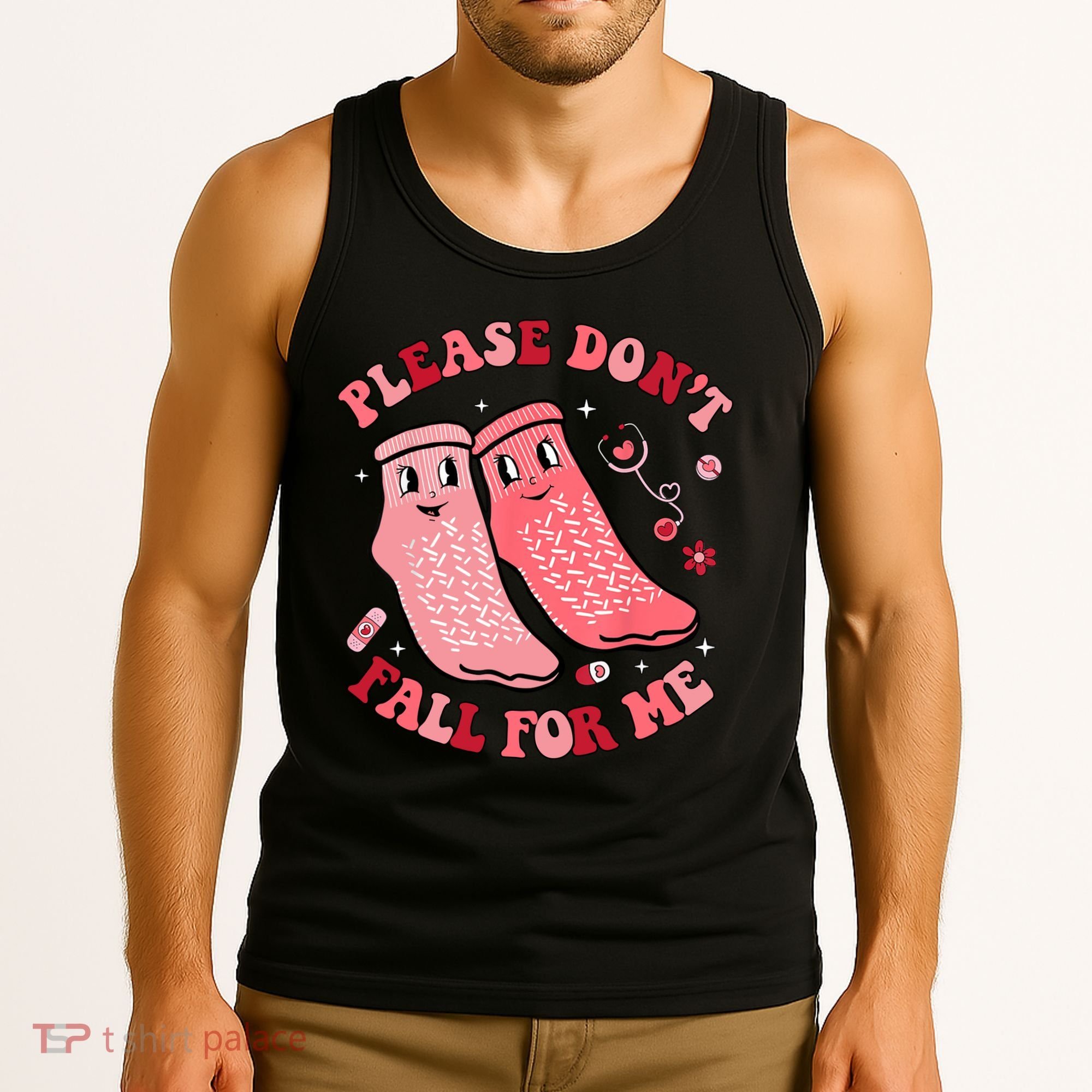 Nurse Valentine Non Slip Socks Please Dont Fall For Me Tank Top