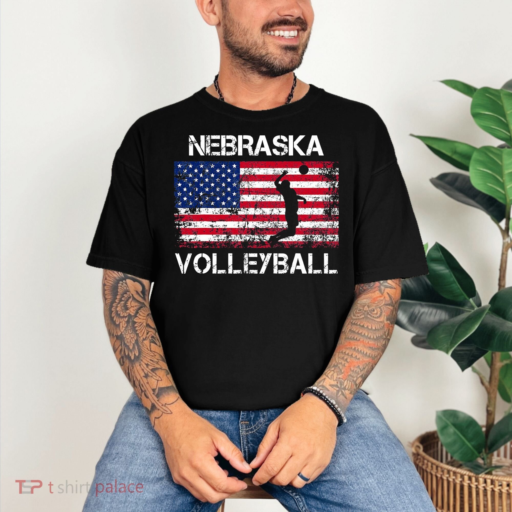 Nebraska Volleyball Team American Flag Gift Comfort Colors T-Shirt
