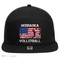 Nebraska Volleyball Team American Flag Gift 7 Panel Mesh Trucker Snapback Hat thumb 0
