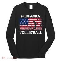Nebraska Volleyball Team American Flag Gift Long Sleeve Shirt thumb 0