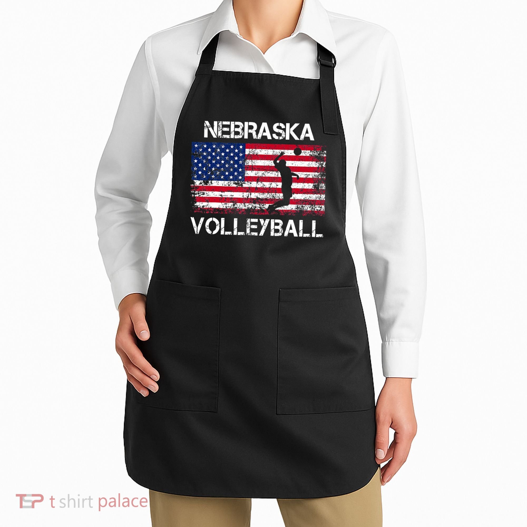 Nebraska Volleyball Team American Flag Gift Apron