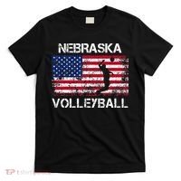 Nebraska Volleyball Team American Flag Gift T-Shirt thumb 0