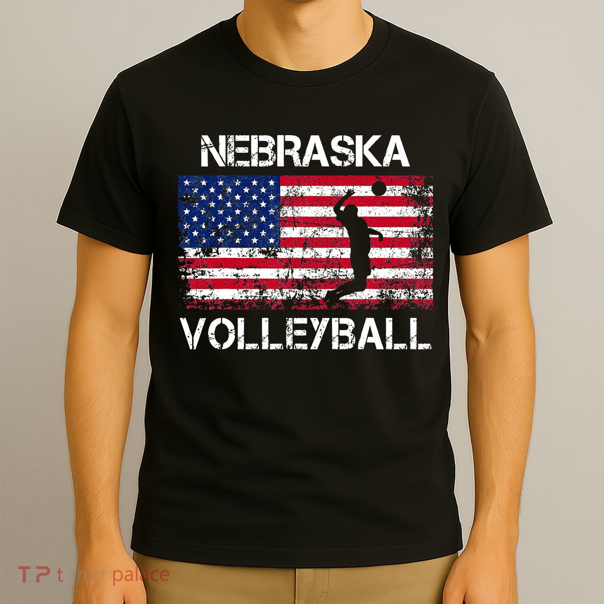 Nebraska Volleyball Team American Flag Gift T-Shirt