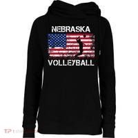 Nebraska Volleyball Team American Flag Gift Womens Funnel Neck Pullover Hood thumb 0