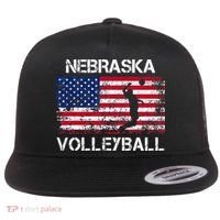 Nebraska Volleyball Team American Flag Gift Flat Bill Trucker Hat thumb 0
