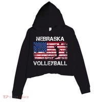 Nebraska Volleyball Team American Flag Gift Crop Fleece Hoodie thumb 0