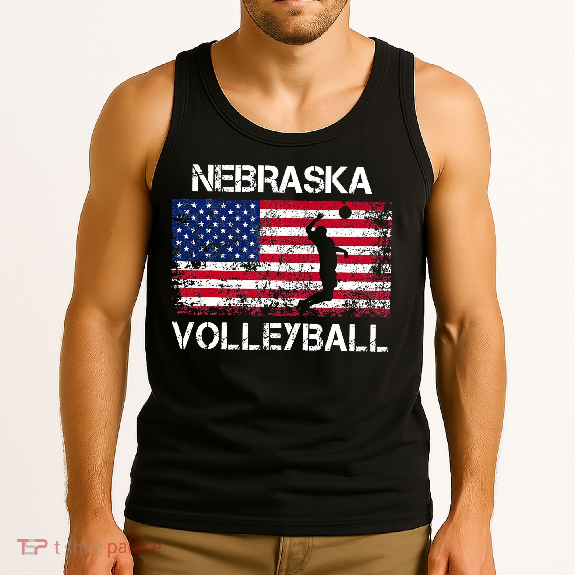 Nebraska Volleyball Team American Flag Gift Tank Top