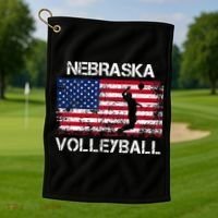 Nebraska Volleyball Team American Flag Gift Golf Towel thumb 1