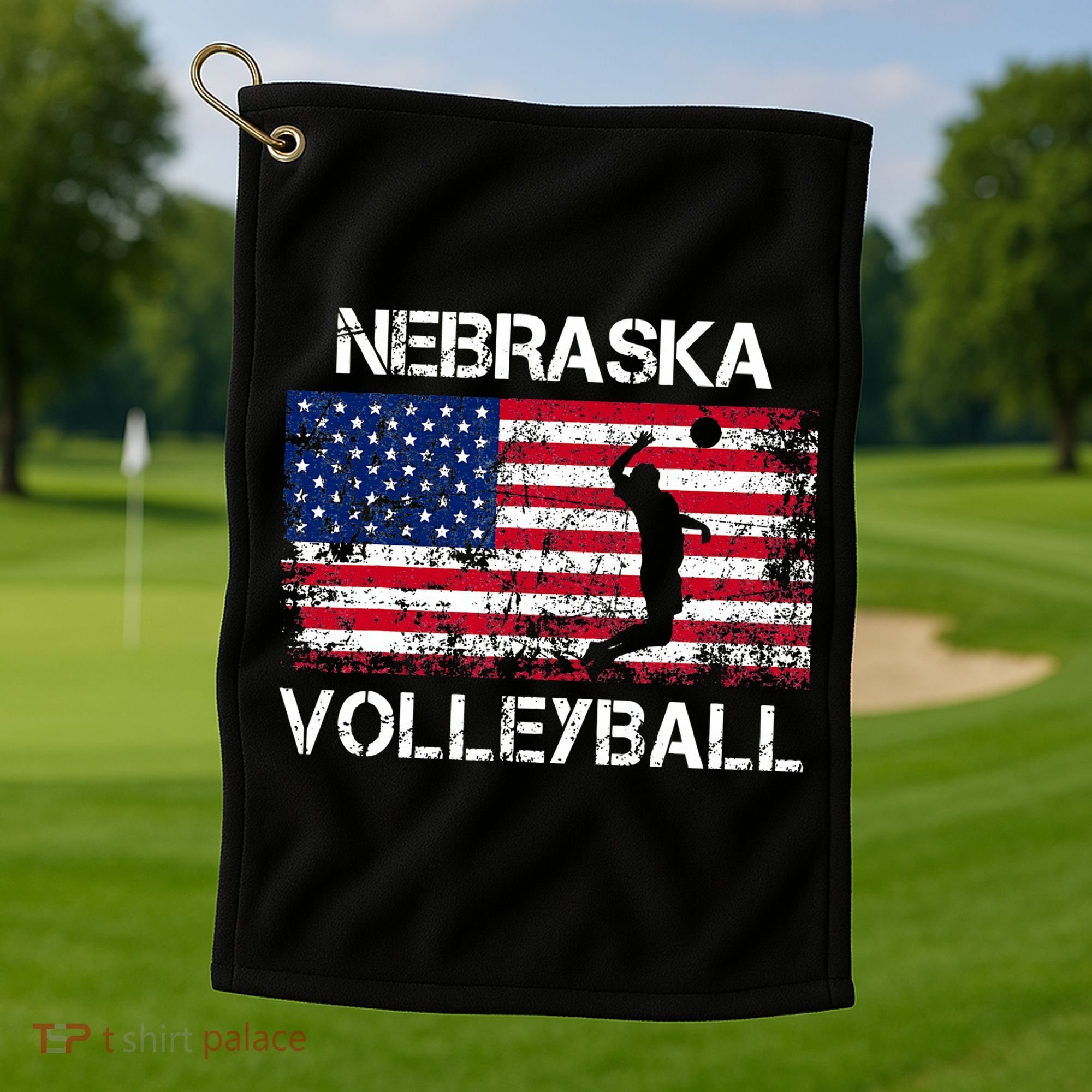 Nebraska Volleyball Team American Flag Gift Golf Towel