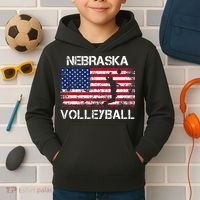Nebraska Volleyball Team American Flag Gift Kids Hoodie thumb 2