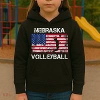 Nebraska Volleyball Team American Flag Gift Kids Hoodie thumb 3