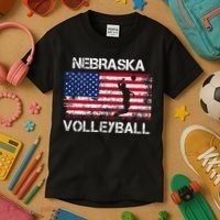 Nebraska Volleyball Team American Flag Gift Kids T-Shirt thumb 3