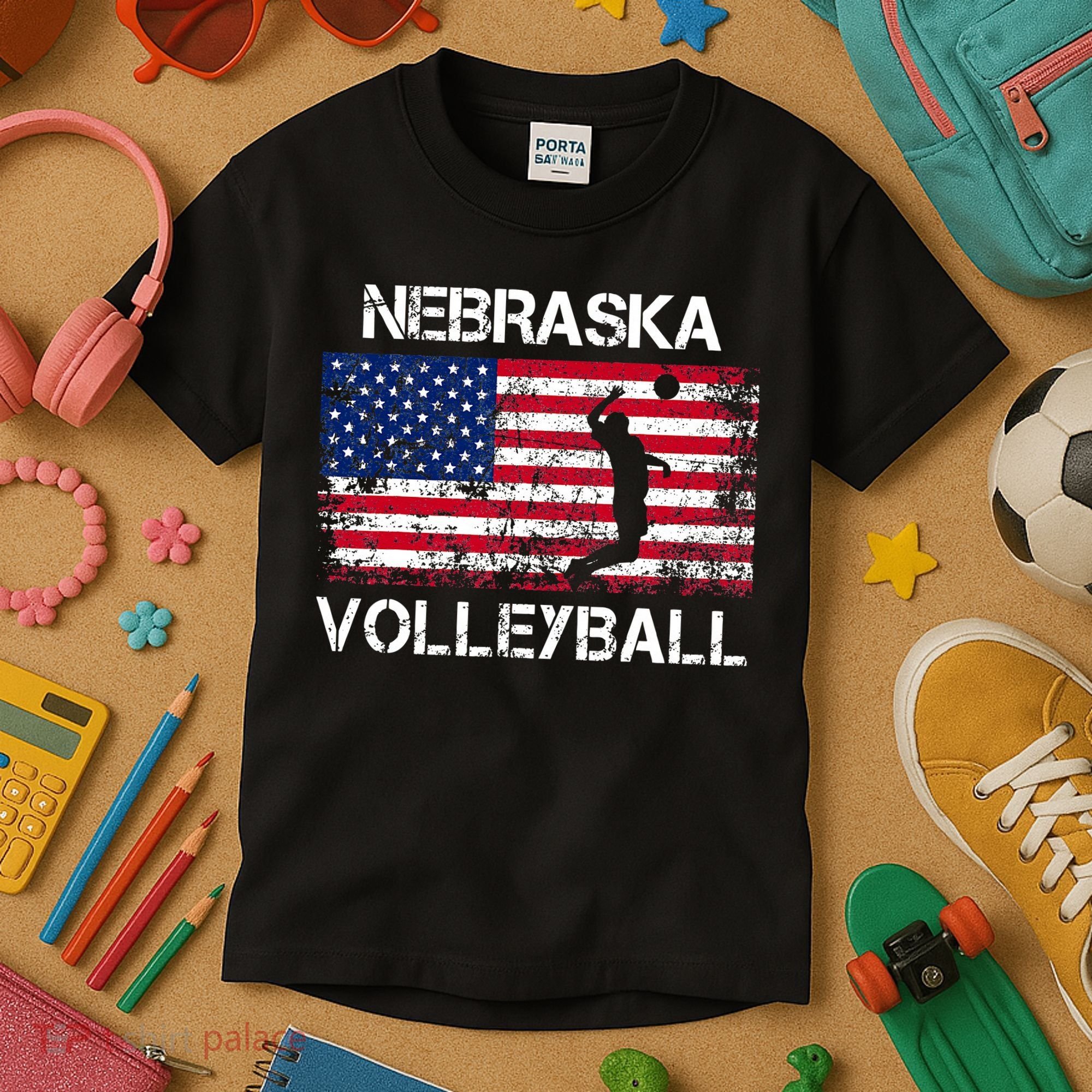 Nebraska Volleyball Team American Flag Gift Kids T-Shirt