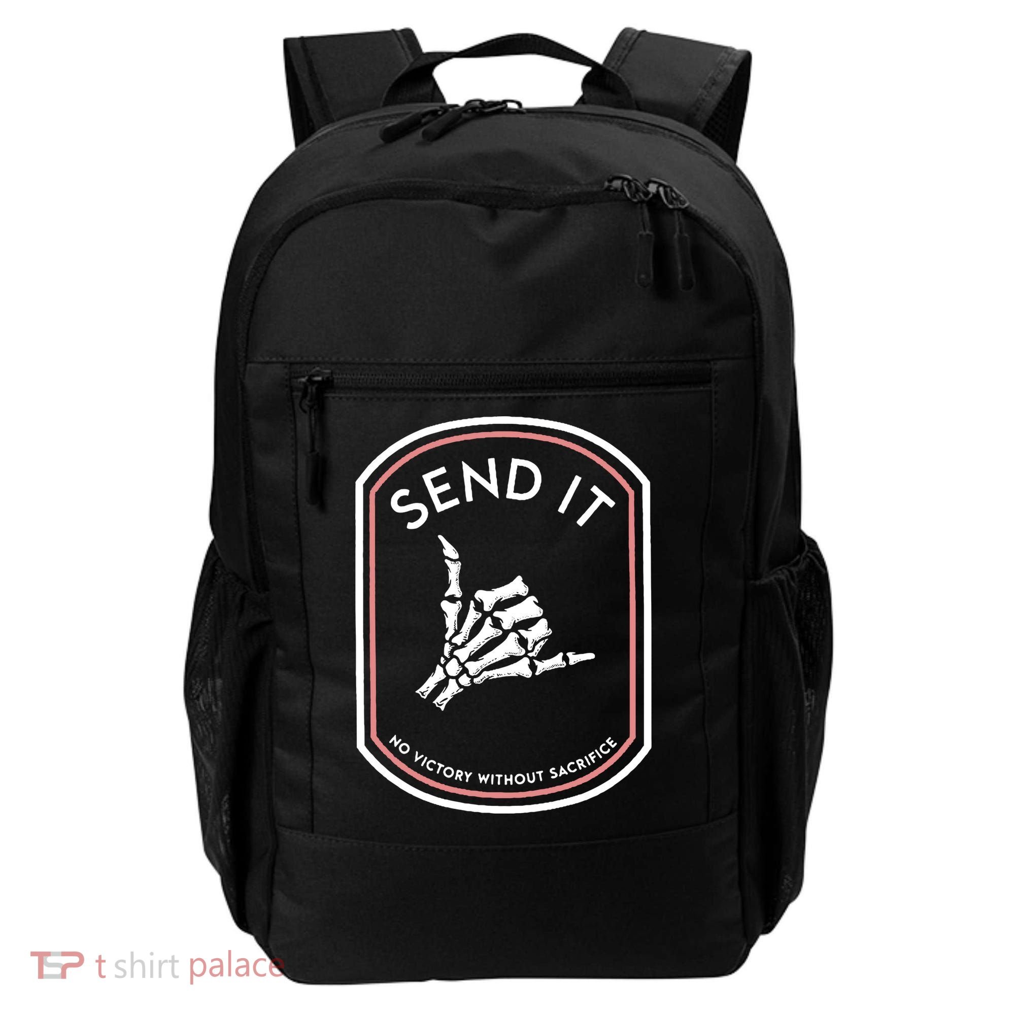 No Victory Without Sacrifice Send It Skeleton Hand Backpack