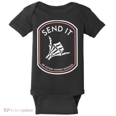 No Victory Without Sacrifice Send It Skeleton Hand Baby Bodysuit