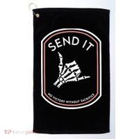 No Victory Without Sacrifice Send It Skeleton Hand Golf Towel thumb 0