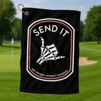 No Victory Without Sacrifice Send It Skeleton Hand Golf Towel thumb 1