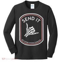 No Victory Without Sacrifice Send It Skeleton Hand Kids Long Sleeve Shirt thumb 0